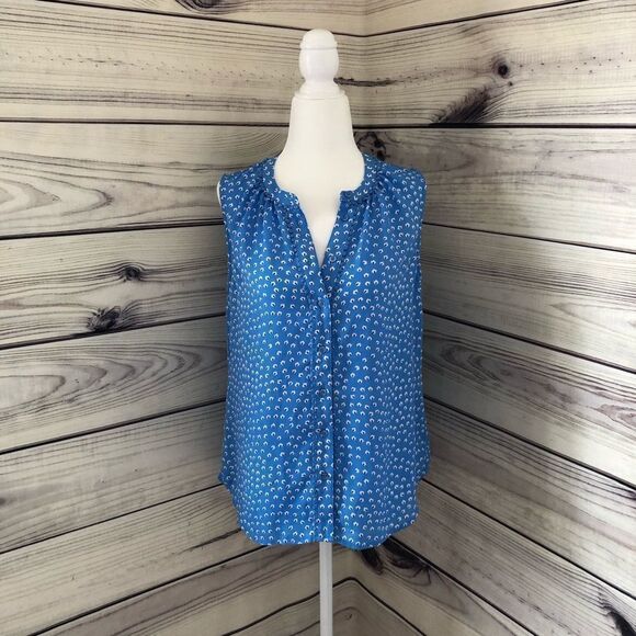 Banana Republic Blue Patterned Button Down Tank - Picture 1 of 9